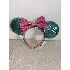 Disney Parks Minnie Mouse Headband Women OS Teal Pink Excellent Sequin Ears Bow